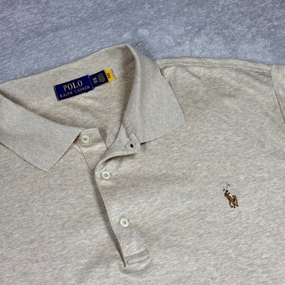 Polo Ralph Lauren Mens Polo Shirt 1XLT Beige Short Sleeve Classic Fit - Picture 1 of 11